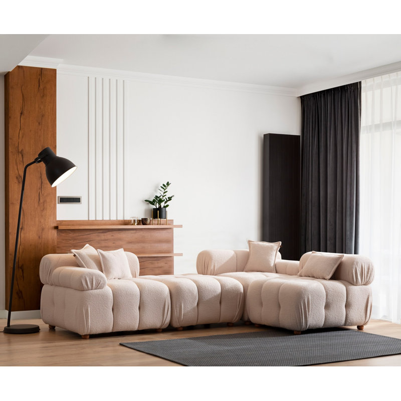 Elegant Corner Sofa, Cream Color, 35.4 x 106.3 x 29.5 inches | Sturdy Plywood & Hornbeam Frame, Soft 100% Linen Fabric, 32 DNS Foam & 90g Fiber Cushioning | Modern Design, Comfortable & Stylish for Living Rooms
