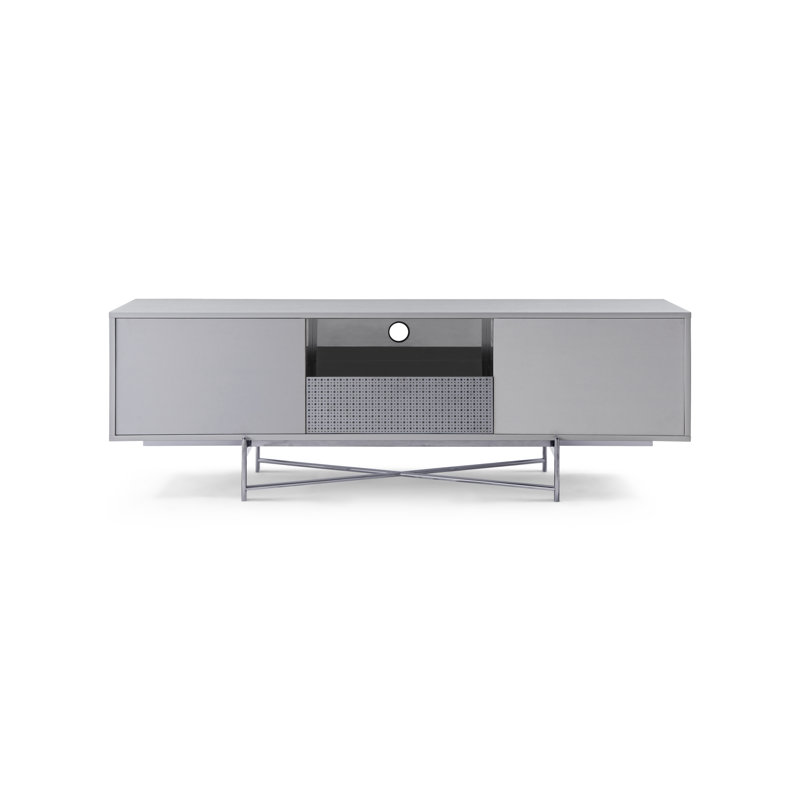 Anajia TV Stand for TVs up to 78", White/Dark Chrome