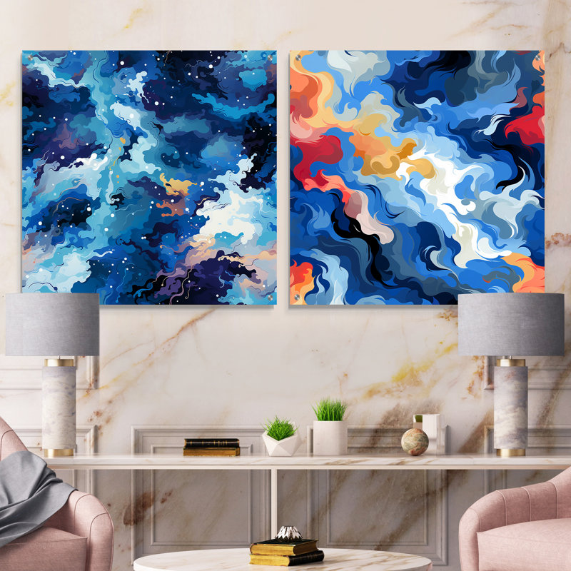 Conaty - Ensemble de 2 abstraites murales en acrylique, H 16 po x l 33 po