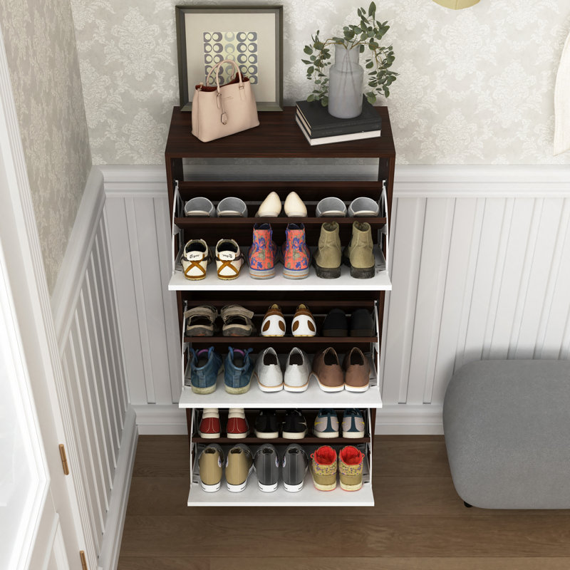 Armoire de rangement pour chaussures avec 3 tiroirs à panneaux blancs, organisateur autoportant pour le vestibule, étagère à chaussures étroite