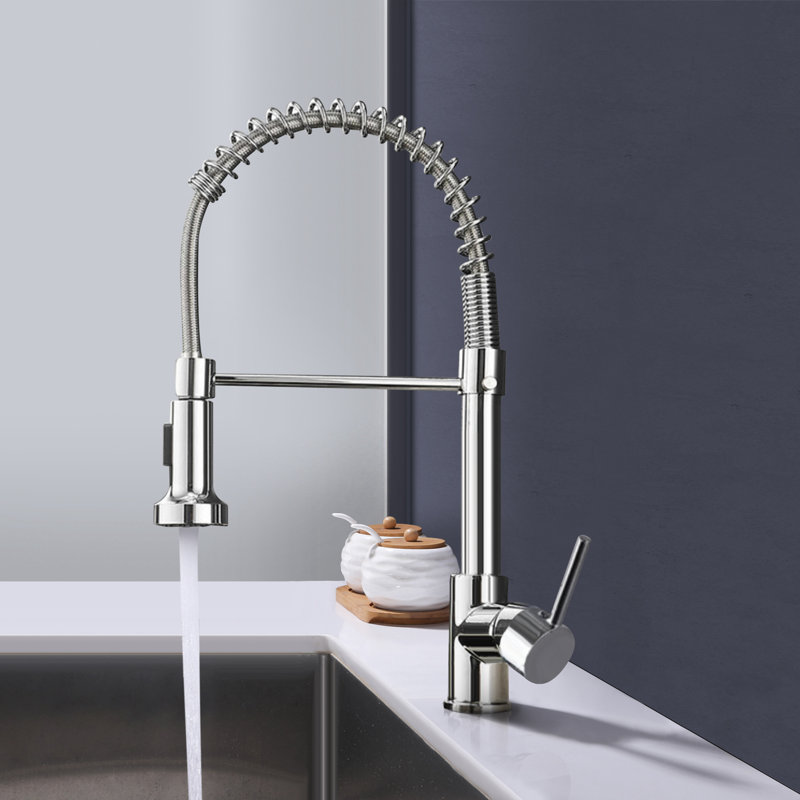 Topcraft Single-Handle Single-Hole Pull-Down Kitchen Faucet, Chrome