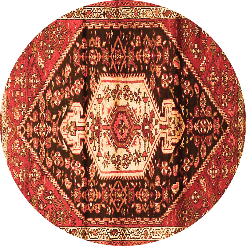 Tapis oriental rouge / noir / beige tissé à la machine, Carré 5 pi