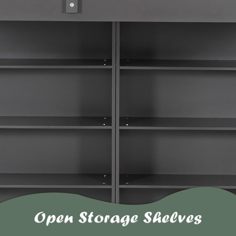 Loft Bed With 8 Open Storage Shelves And Built-In Ladder, Grey