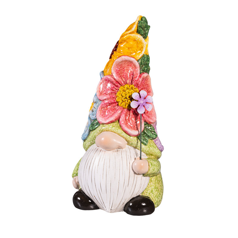 Statue de jardin floral en céramique gnome, 12 po