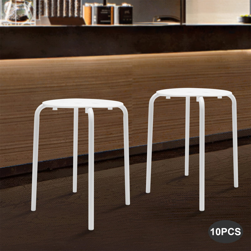 10 Pack Stacking Backless Stools Set with Metal Frame, White