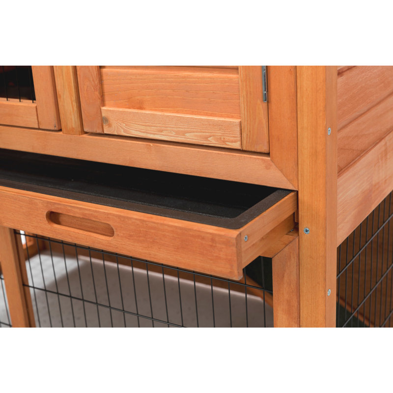 Two-Story Pine Wood Guinea Pig Hutch with Ramp
