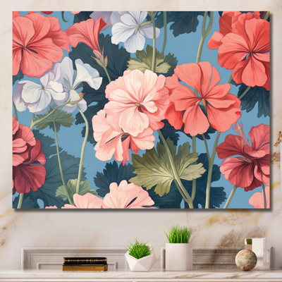«Coral Blue Geraniums Flower Euphony», reproduction sur toile