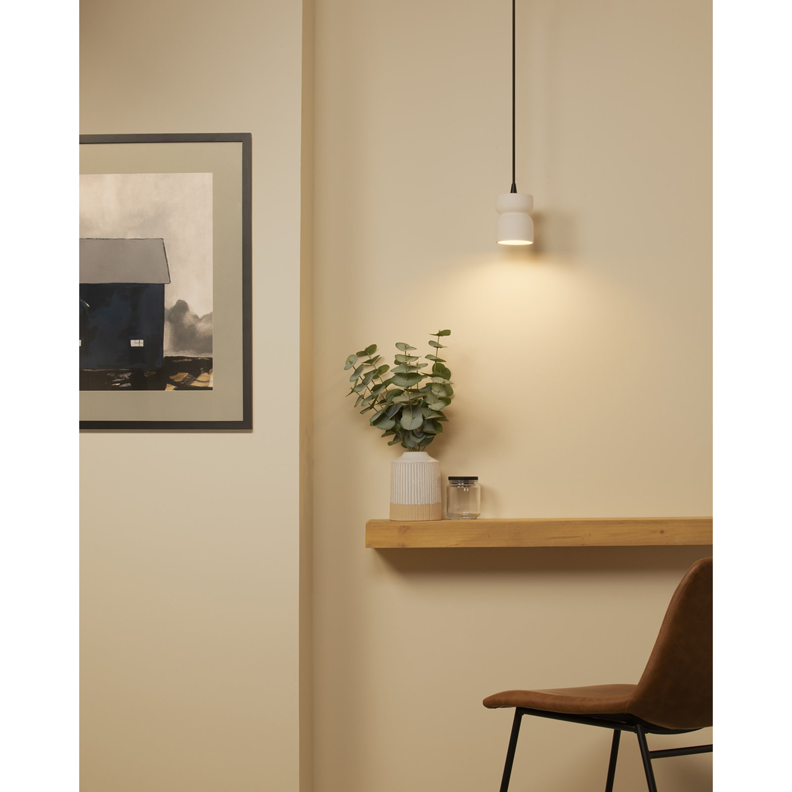 Leni Dimmable Ceramic Single Light Pendant, Bisque, Matte Black