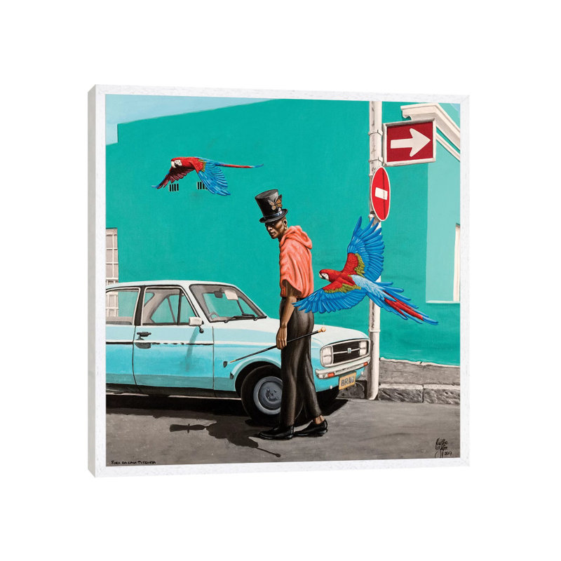 Fora Da Casa Turquesa by Christian Beijer - Painting on Canvas, 45.72cm H x 45.72cm W x 3.81cm D, White Framed