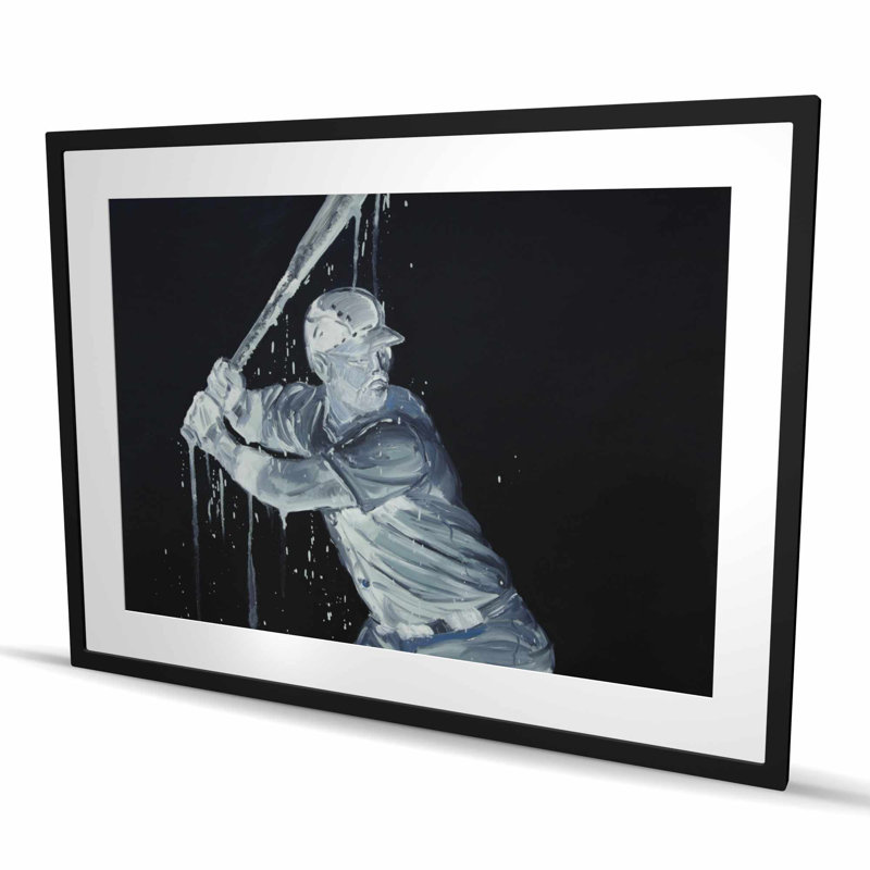 Joueur de baseball bleu, impression mat moderne encadrée | Décoration intérieure