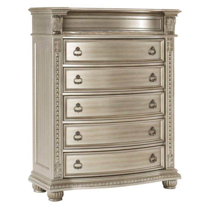 Meuble de rangement de luxe à finition argentée 1 pièce avec 5 tiroirs en marbre véritable