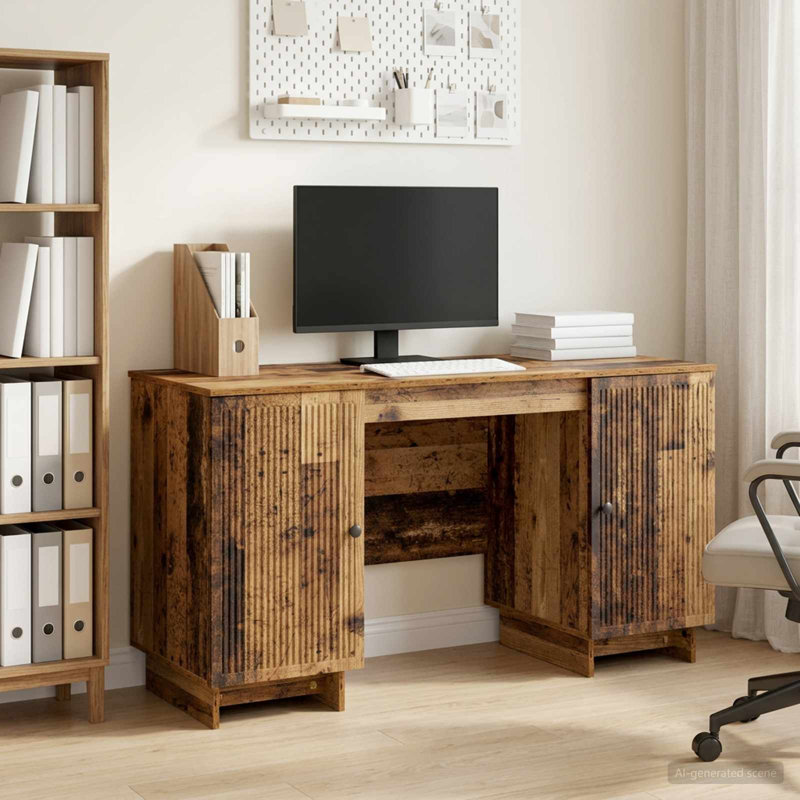 Desk with Shelf with Storage with Door Engineered Wood Study Office, Old Wood
