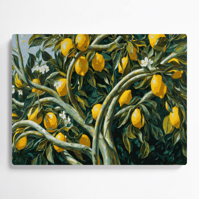 «Botanical Lemon Tree Branches», art mural en métal vert, H 144 po x l 216 po x P 0,05 po