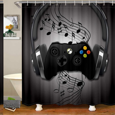 GameBeat Shower Curtain: Cool Retro Gaming Design with Musical Notes for Teens - Perfect for Gaming Room Decor