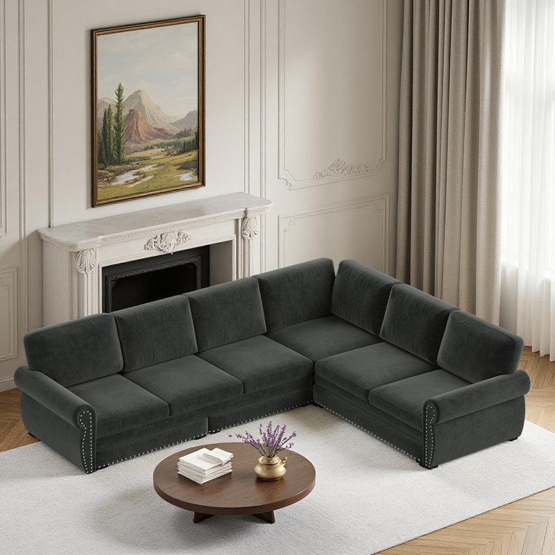 Canapé-lit 118 "en L avec lit escamotable, canapé-lit convertible surdimensionné, gris foncé, Gris foncé