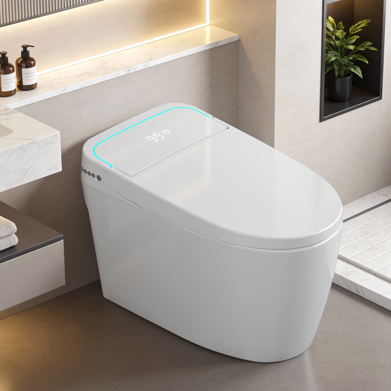 White Smart Toilet Seat With Manual Lid & Dual Flush Function | Auto Flush, Seat-Warming, Night Light, Led Display, Remote Control For Home, Hotel, Office