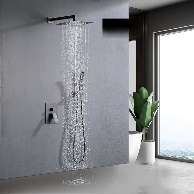 Wall Mounted Shower In Oil-Rubbed Bronze With Self-Cleaning Nozzle 10" Rainfall Head Head, Handheld Faucet And