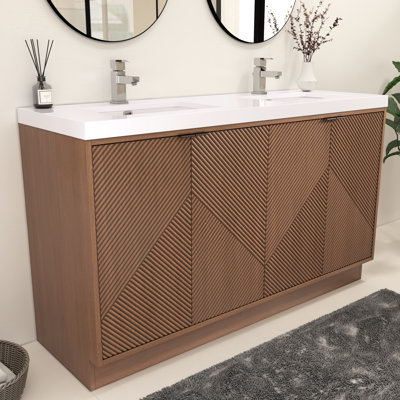Meuble-lavabo autoportant 59 po avec double lavabo en acrylique renforcé Monterey