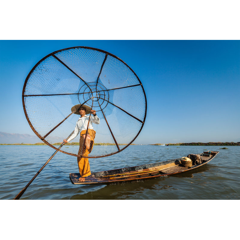 Burmese Fisherman At Inle Lake - Wrapped Canvas Print, 30cm H x 46cm W