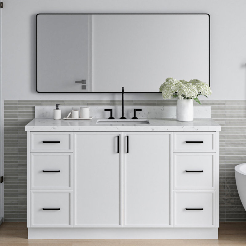 ARIEL Kelly 60 Single Sink Bathroom Vanity with Carrara Quartz Top, 60", Rectangular, White