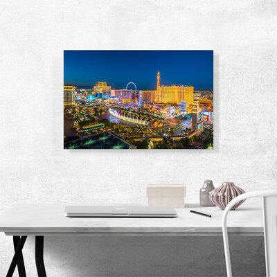 Las Vegas City Strip at Night Blue Sky - Wrapped Canvas Photograph Print -  ARTCANVAS, OPEPHO582-1S-26x18