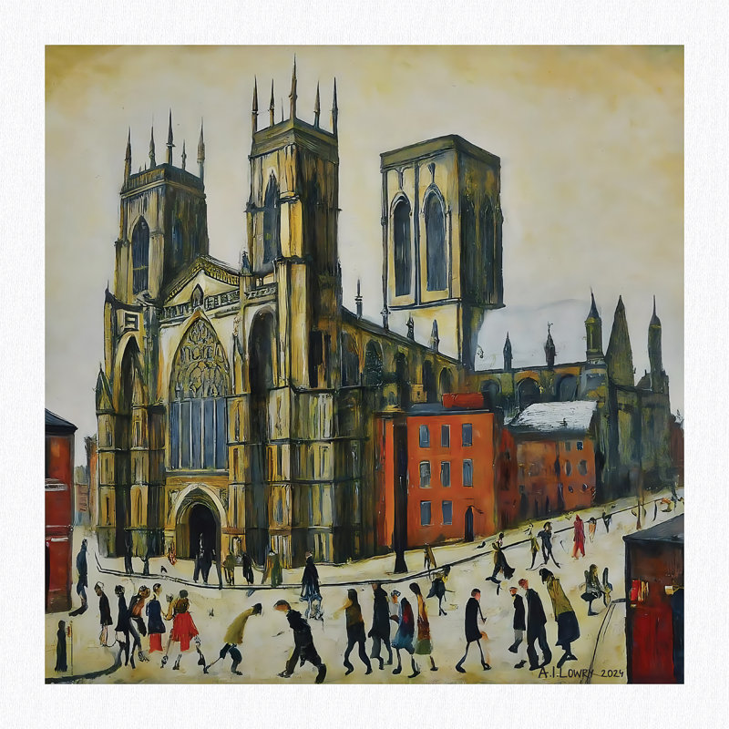 Lowry Style - Framed Print of York Minster - 12" Square Black Ash Frame