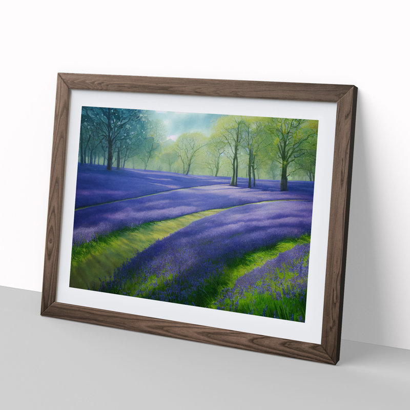 Watercolour Bluebell Field - Single Picture Frame Print, Walnut Framed, 25cm H x 34cm W x 2cm D