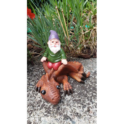 Statue de mini gnome Darnzell chevauchant un dragon