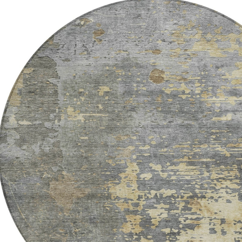 Tapis d'intérieur rond lavable abstrait taupe gris et beige 8 pi Fairwinds