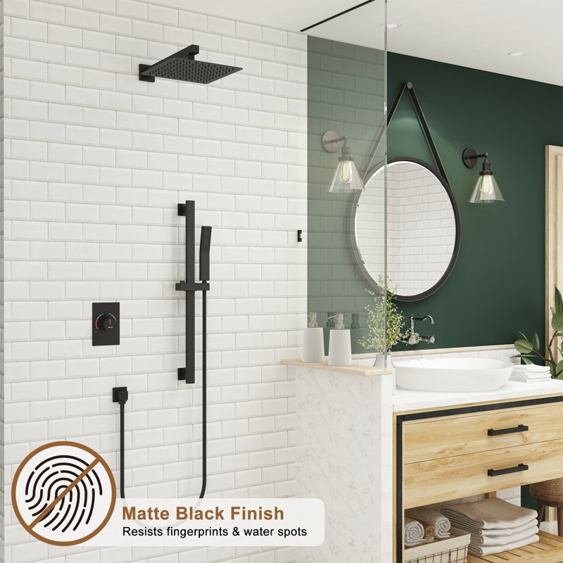 Système de douche à pluie à 2 fonctions SlideLux 10 pouces avec barre coulissante et valve brute, Noir mat