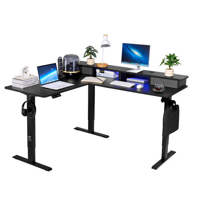L Shaped Desk Electric Adjustable Height Corner Gaming Desk w/ Light Strip
