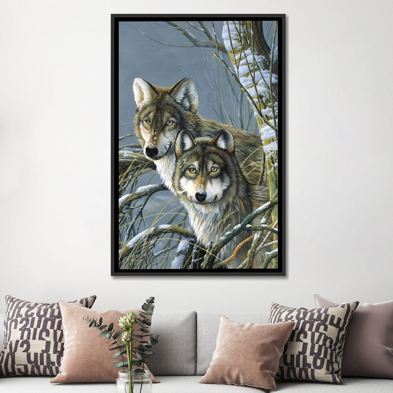 «Two Wolves» par Jan Weenink, reproduction d'art graphique sur toile, H 60 po x l 40 po x P 1,5 po, Toile encadrée noire