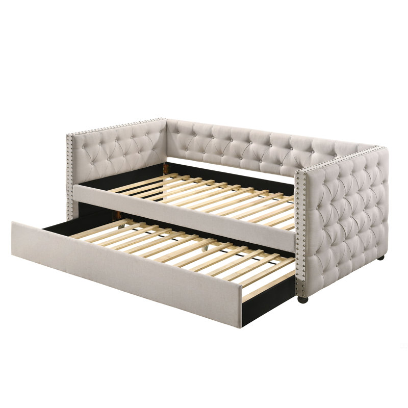 Fabric Daybed W/Trundle (Overall Full), Beige, Full/Double