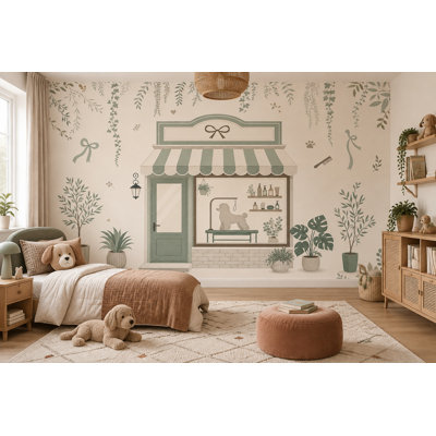 Papier peint mural vert sauge pour salon de toilettage pour animaux