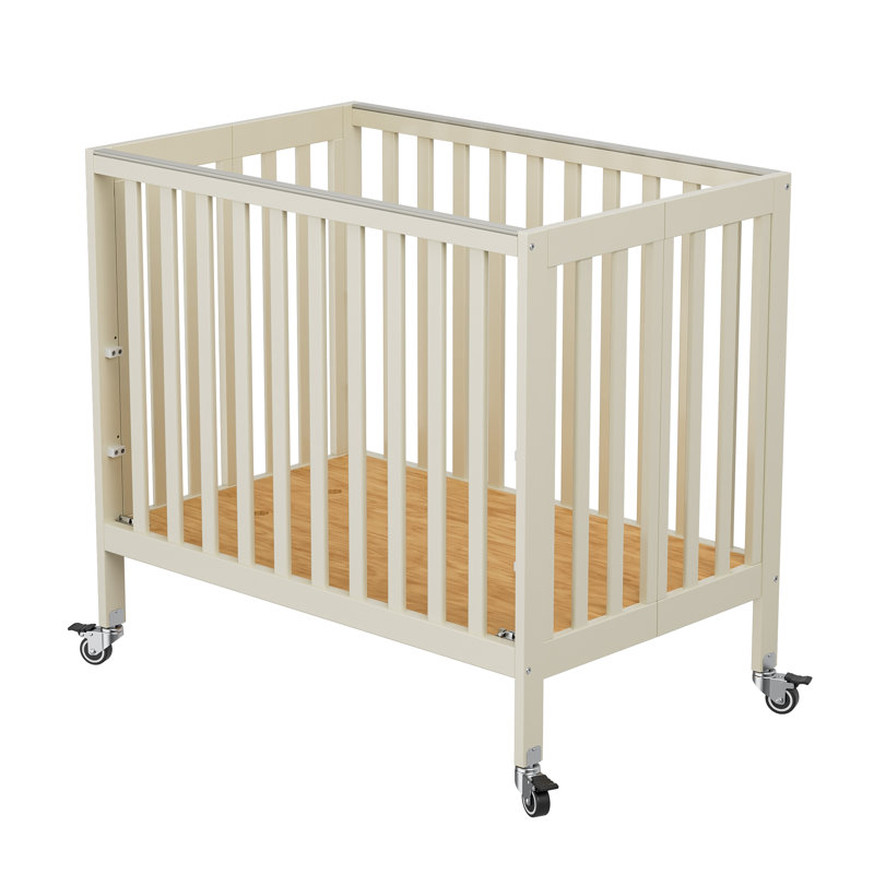 Hiltz Foldable Portable Crib With Mattress, French White