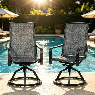  Patio Swivel Chair Set Of 2, Outdoor High Back Textilene Dining Chairs – 360° Rotating & 15° Reclining, All-weather Metal Frame For Garden, Deck, Poolside (grey, 2-piece)