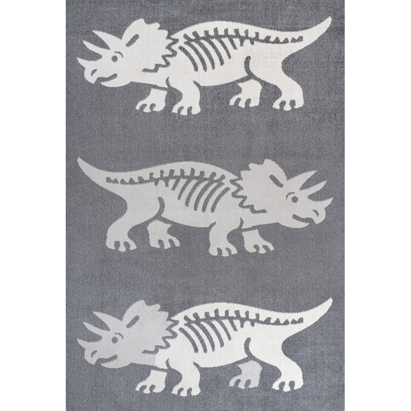 Tapis gris foncé / crème Trike Triceratops Modern Kids, Gris foncé / Crème, Rectangle 7 pi 9 po x 10 pi