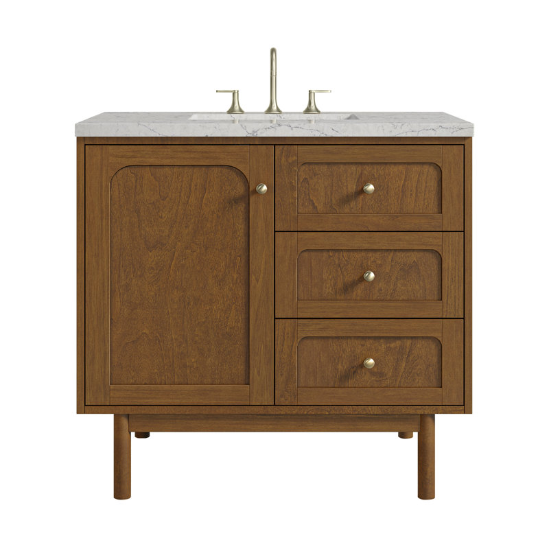 Laurent 36'' W Single Vanity, Eternal Jasmine Pearl, 8" Widespread, Honey Brown