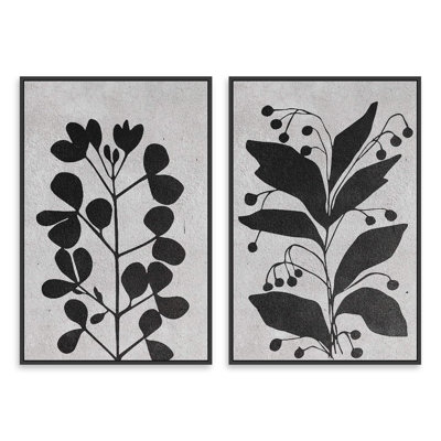 «Fleurs florales botaniques noires et blanches», 2 pièces