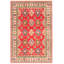 Tapis rouge foncé / jaune en laine noué à la main de conception unique 6 pi 7 po x 9 pi 9 po New Age