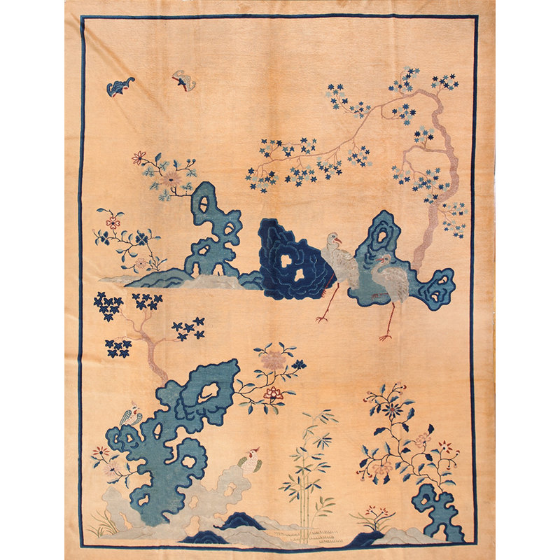 Antique Peking Chinese Floral Hand Knotted Pile Rug