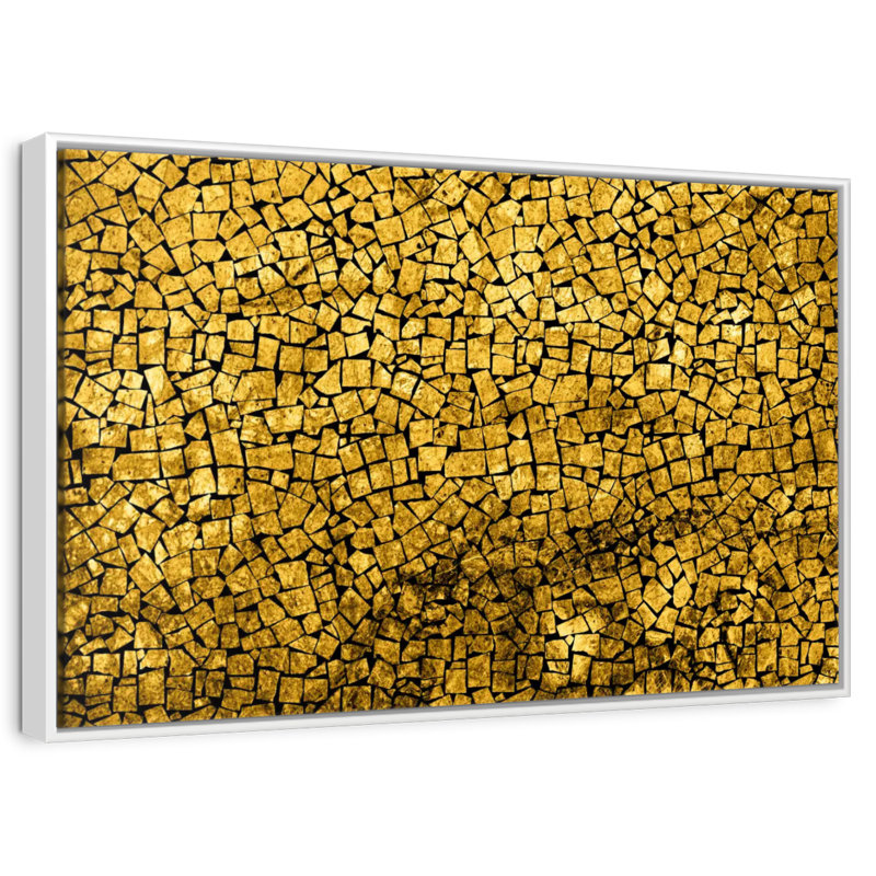 Mosaïque dorée, Cadre flottant blanc, 37 po x 25 po