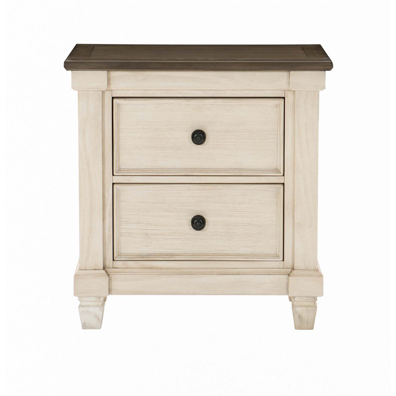 Table de chevet 2 tiroirs Transitional-Rustic, Blanc antique
