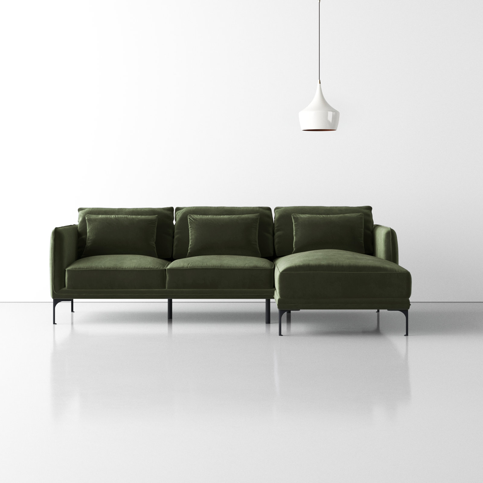 Rae Velvet Modular Sectional, Green Cotton Blend, Right Hand Facing