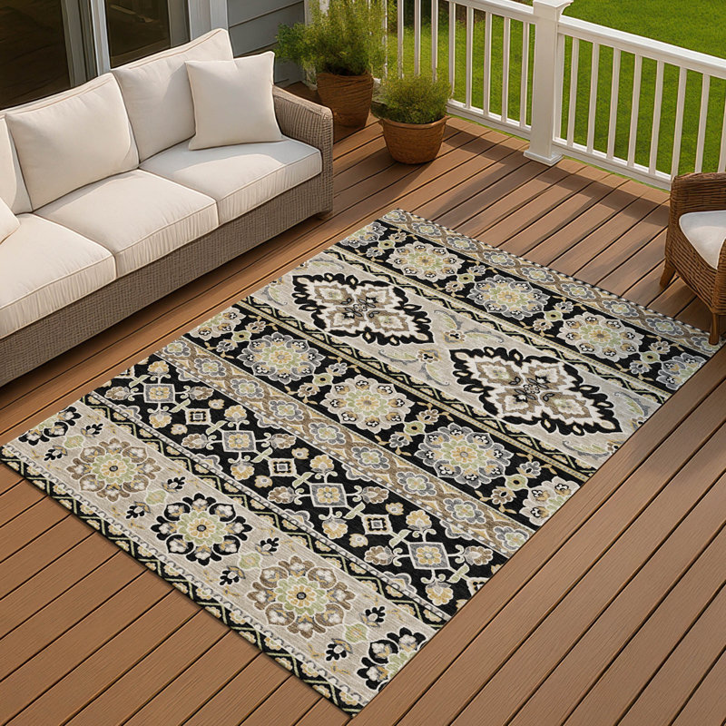 Machine Washable Indoor/Outdoor Chantille ACN2677 Tribal Rug, 9' x 12', Black