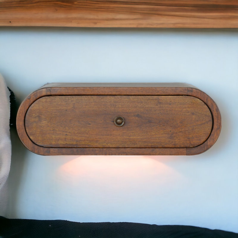 Allbritton Oval Mango Solid Wood Floating Shelf with Drawer