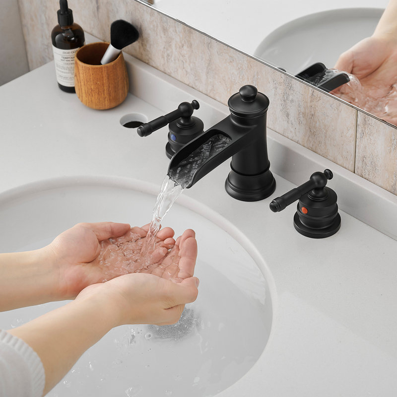 Bathroom Faucets For Sink 3 Hole 8 Inch Widespread Bathroom Sink Faucet With Pop Up Drain Double Lever Handle Faucet Bathroom Vanity Faucet Basin Mixer Tap Faucet With Hose