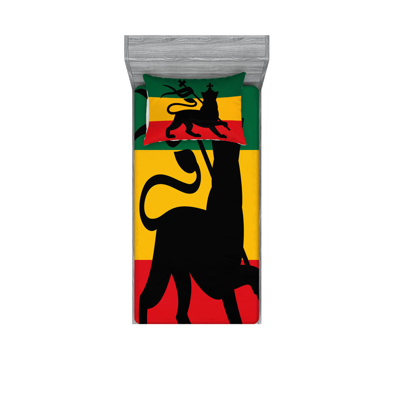 Ensemble de draps et taies décoratives Ambesonne Rasta, jaune noir, Ensemble de draps pour lit simple + 1 drap-housse 