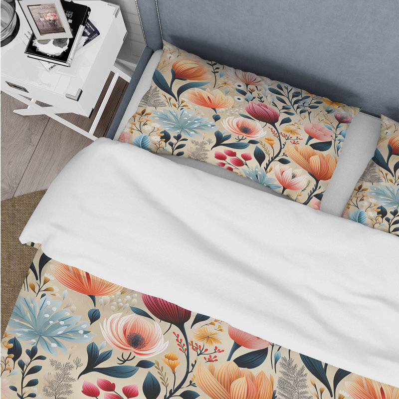 Ensemble de housse de couette à motif floral Tribal Botanics Floral, Housse de couette simple + 1 taie décorative stan