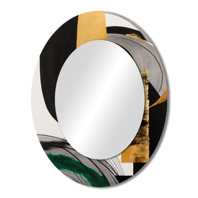 Modern Green Art Deco II - Green Modern Oval Wall Mirror
